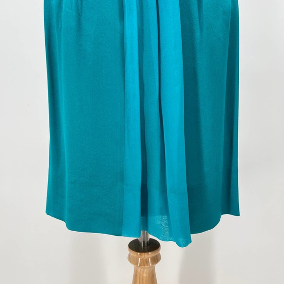 MOSCHINO Dress Womens 2 Turquoise Silk Sleeveless Pleat Front Knee Length - Picture 6 of 16
